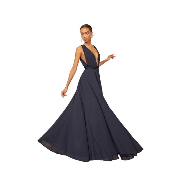 NWT Reformation Camellia Navy Maxi Wrap Dress L - Picture 1 of 7
